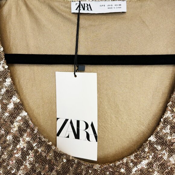Zara Gold Sequin Sleeveless Mini Dress Scoopneck Size Small - Picture 3 of 7